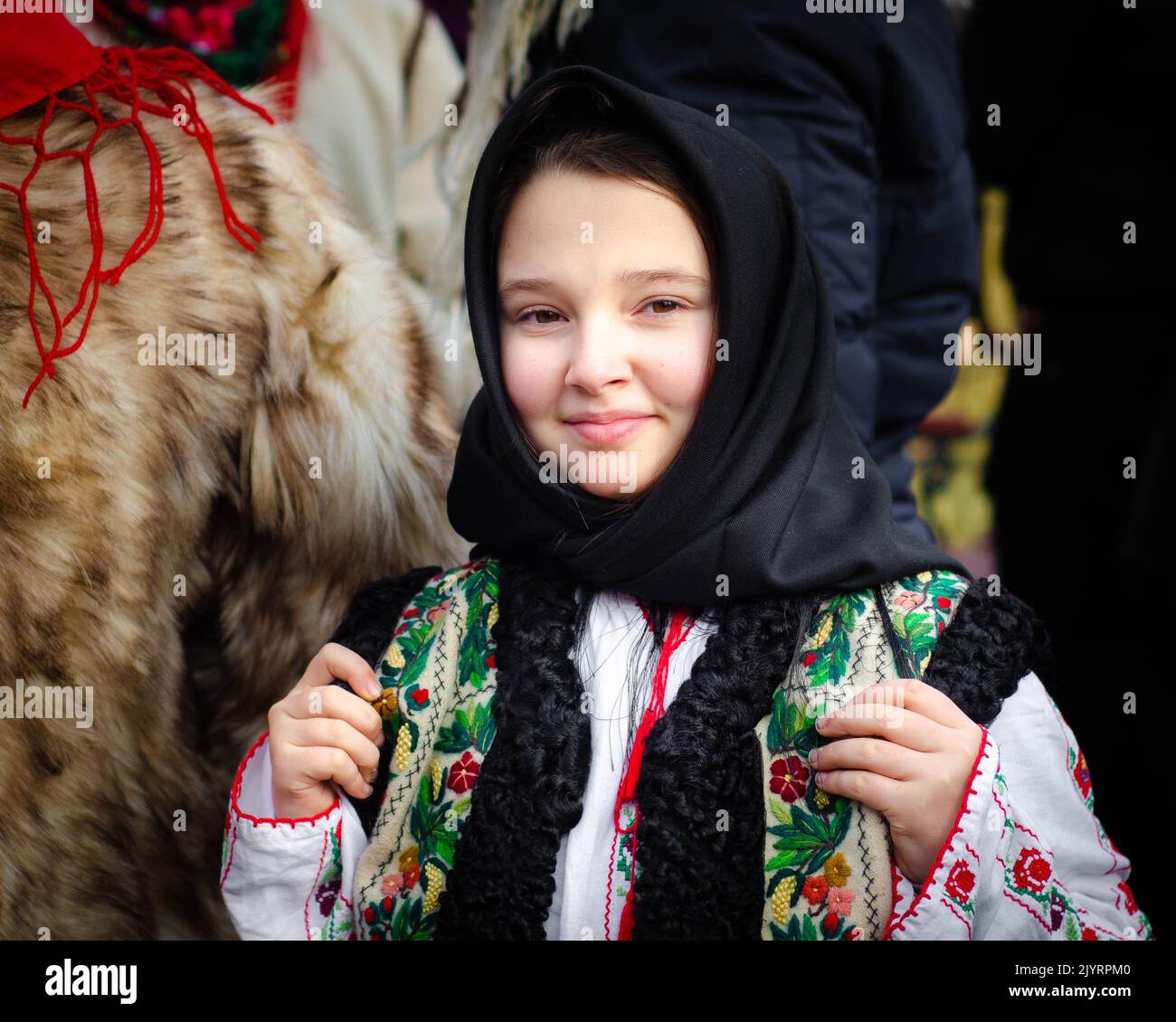 Tradizione di Capodanno rumena. Festival di ballo dell'orso di Capodanno, Botosani, Moldova, Romania Foto Stock