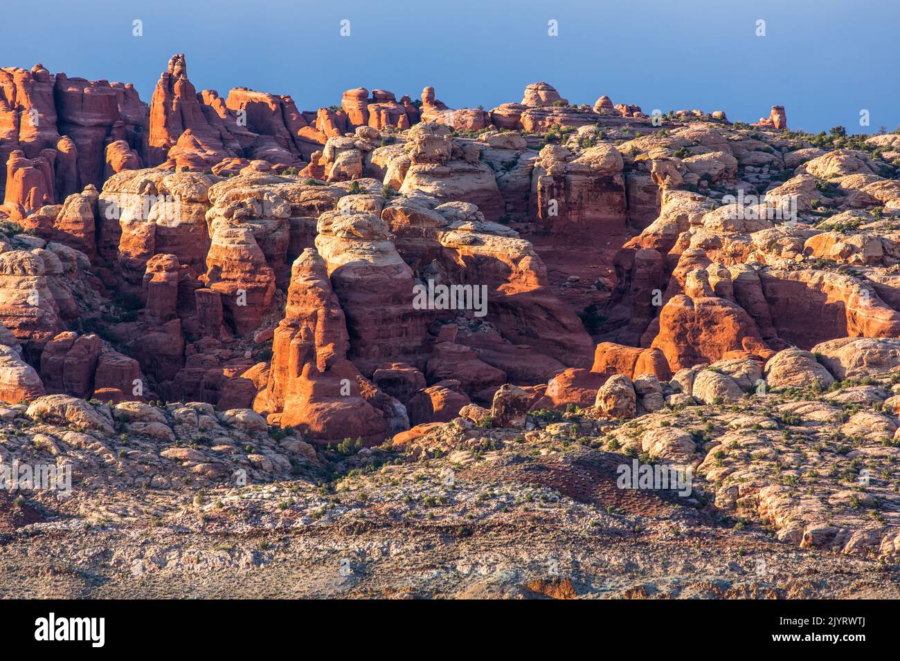 La fornace di Fiery vista dal sud nel parco nazionale di Arches, Moab, Utah. Foto Stock