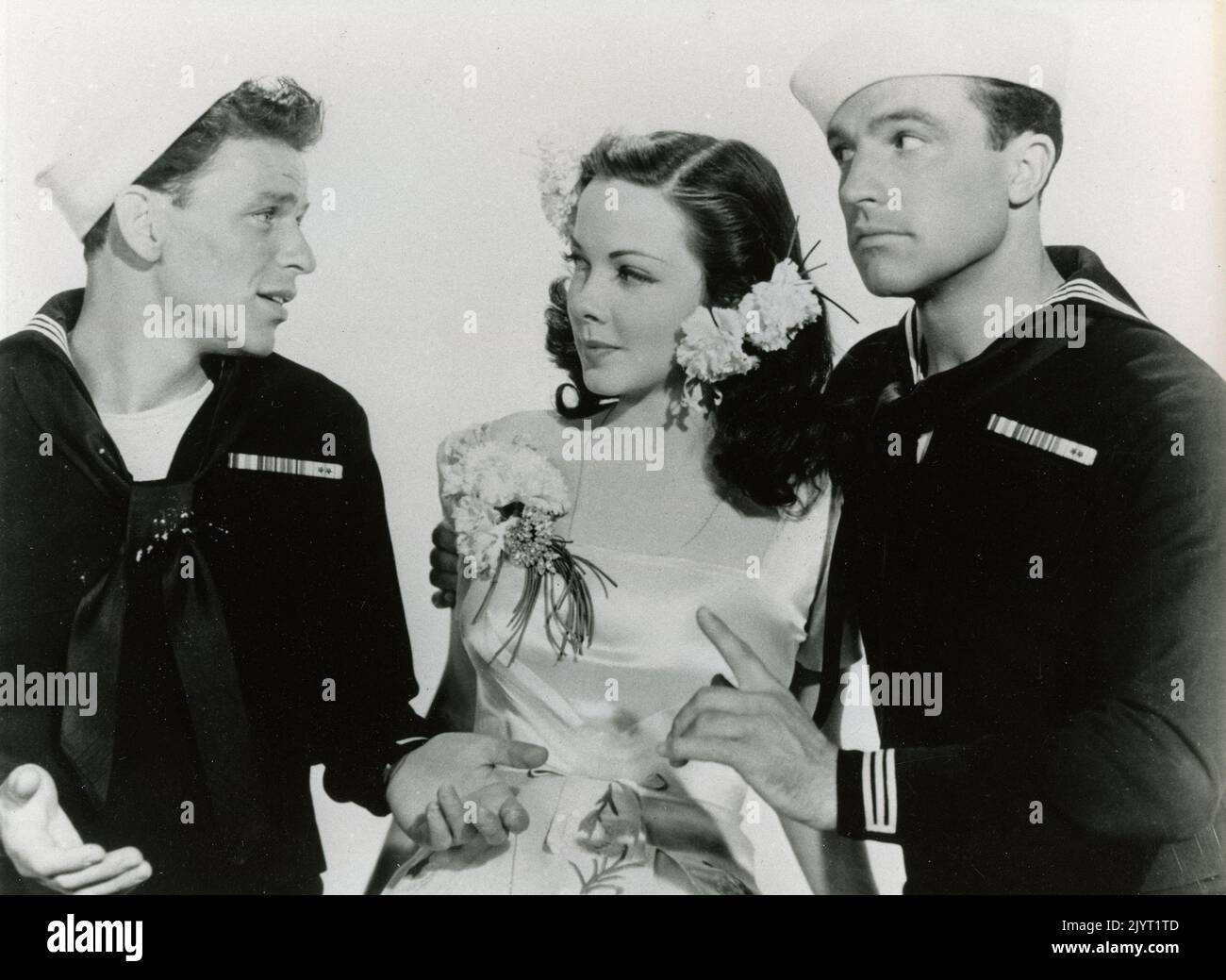 Gli attori americani Frank Sinatra, Kathryn Grayson e gene Kelly nel film Anchors Aweigh, USA 1945 Foto Stock