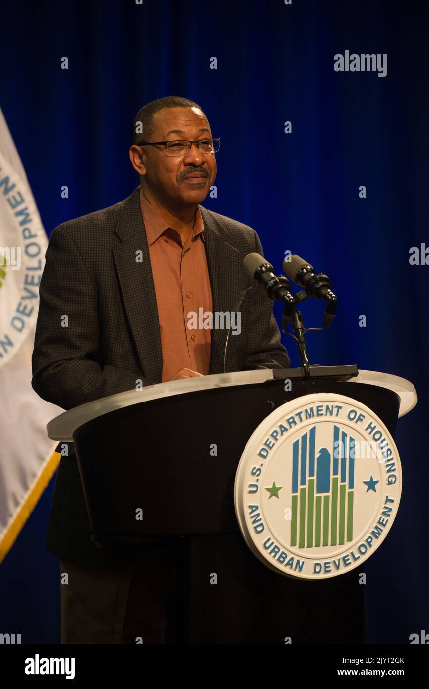 Programma della serie di leadership, "Empowering the leader in You", con colloqui, trasmissioni Web e mostre, presso la sede centrale dell'HUD. Foto Stock