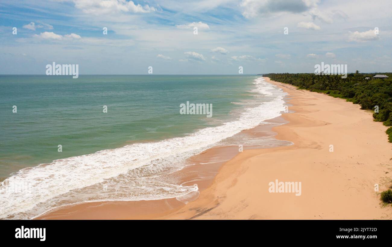 Paesaggio tropicale con una splendida vista dall'alto della spiaggia. Scenario tropicale della spiaggia. Sri Lanka. Foto Stock