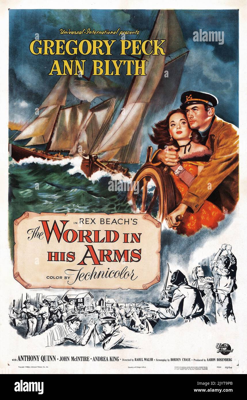 The World in His Arms (Universal International, 1952) manifesto del film d'epoca Gregory Peck, Ann Blyth Foto Stock