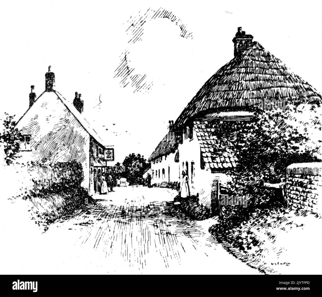 Illustrazione di una strada nel villaggio di Tolpuddle. Datato 19th ° secolo Foto Stock Illustrazione di una strada nel villaggio di Tolpuddle. Datato 19th ° secolo Foto Stock
