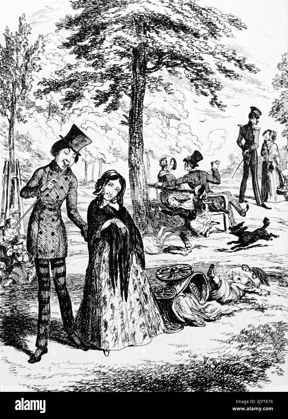 Cartoon raffigurante una serva domestica che cammina con il suo amante di George du Maurier (1834-1896) un cartoonista e autore franco-britannico. Datato 19th ° secolo Foto Stock
