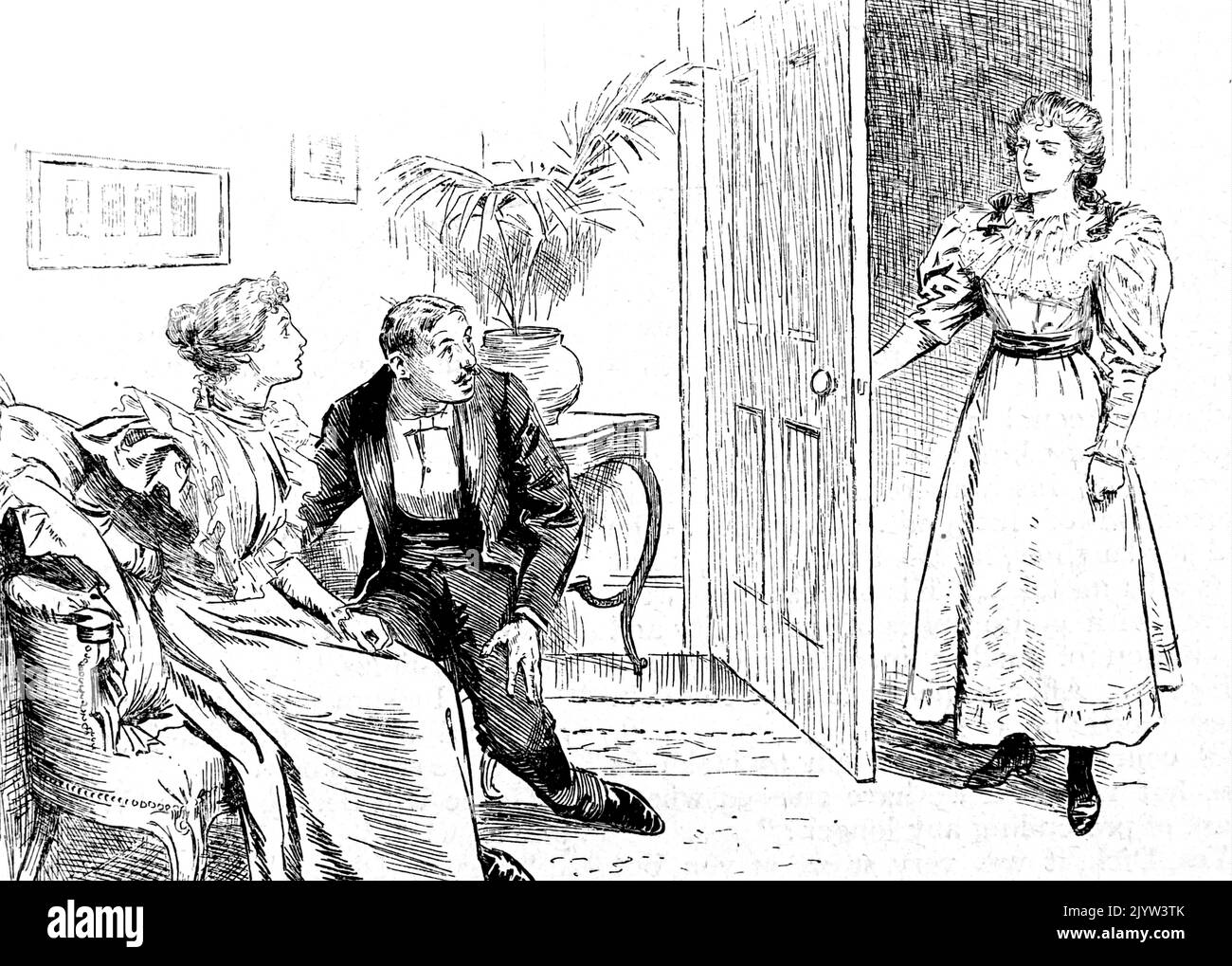 Illustrazione raffigurante una proposta interrotta per il matrimonio. Datato 19th ° secolo Foto Stock
