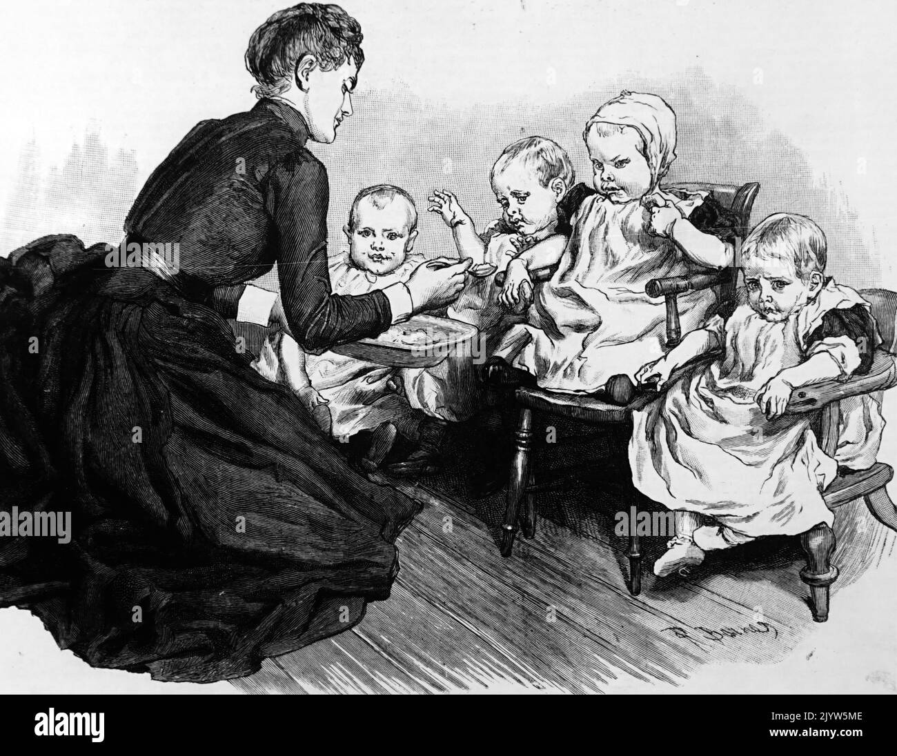 Illustrazione raffigurante i bambini che sono stati salvati da una 'fattoria per bambini' che sono stati curati nel rifugio della Società a Londra. Datato 19th ° secolo Foto Stock