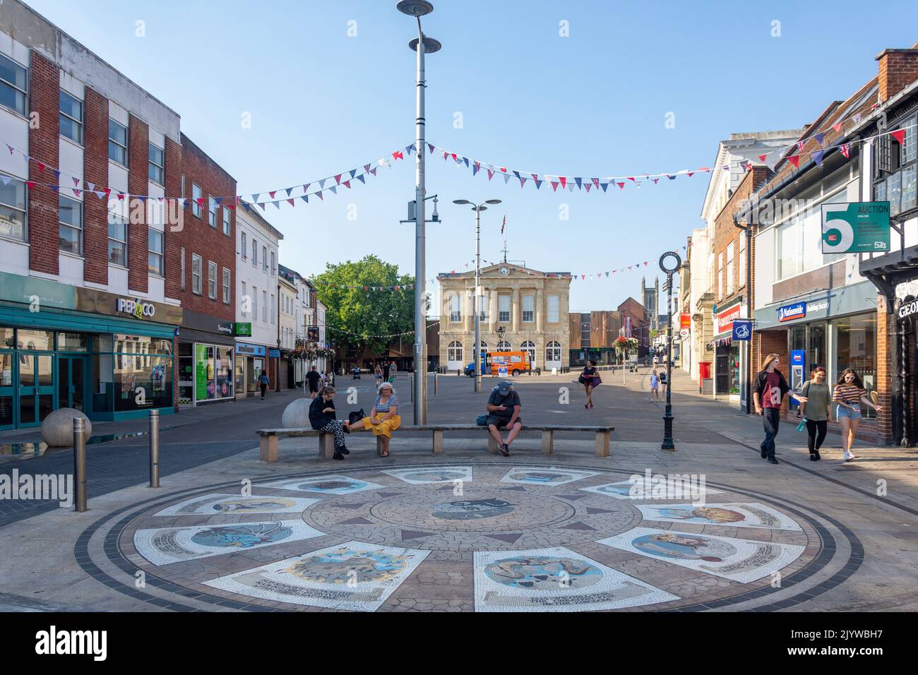Il tempo di Andover Ring mosaico, High Street, Andover, Hampshire, Inghilterra, Regno Unito Foto Stock