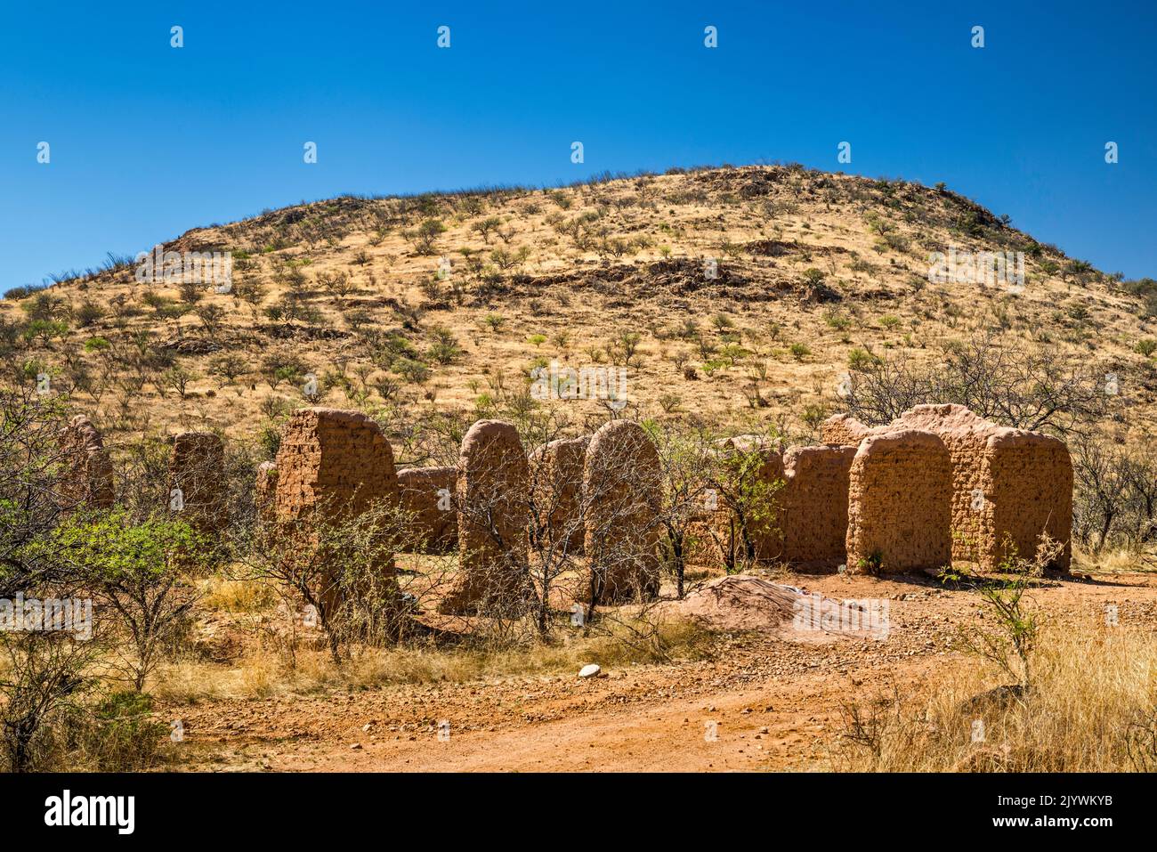 Rovine di Adobe a Alto Camp, Bond Canyon, Salero Road (Forest Road 143), Santa Rita Mountains, Coronado National Forest, Arizona, USA Foto Stock