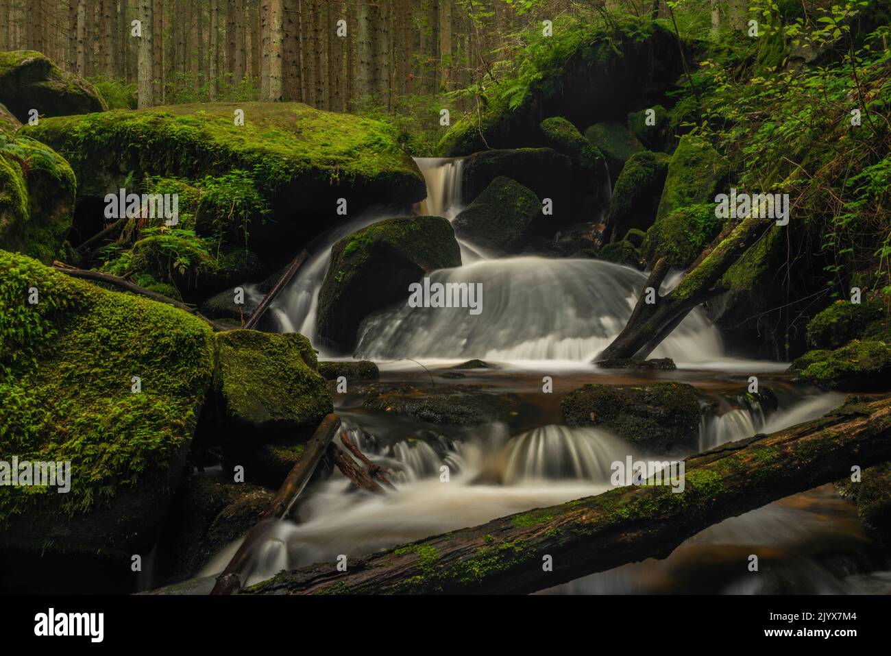 Cascata di San Wolfgang nei pressi della città di Vyssi Brod nella Boemia meridionale vicino al confine con l'Austria Foto Stock
