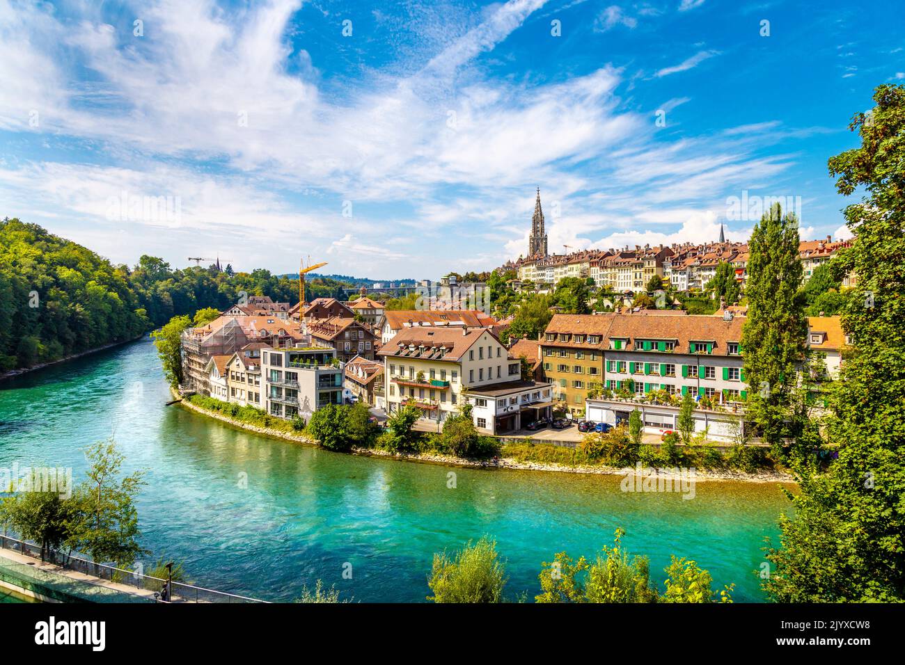 Vista sul quartiere Schwarzes e sul fiume Aare nella città di Berna, Svizzera Foto Stock