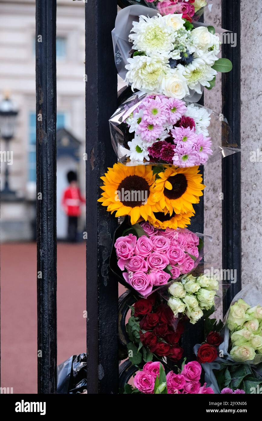 Buckingham Palace, Londra, Regno Unito. 8th settembre 2022. La regina Elisabetta II muore a 96 anni. Scene all'esterno di Buckingham Palace. Credit: Matthew Chattle/Alamy Live News Foto Stock