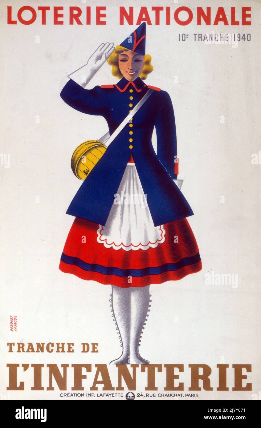 Poster francese della lotteria nazionale 1940. Durante la seconda guerra mondiale e l'occupazione della Francia. Foto Stock