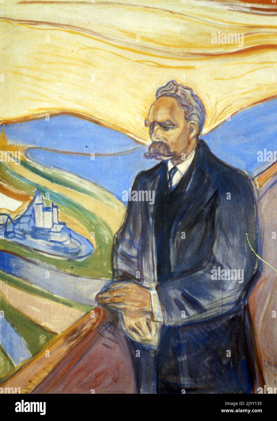 Friedrich Nietzsche, 1906. Olio su tela, ritratto di Edvard Munch. Thielska Galleriet, Stoccolma, Svezia. Friedrich Wilhelm Nietzsche (1844 – 1900) è stato un filosofo tedesco il cui lavoro ha esercitato una profonda influenza sulla filosofia occidentale e sulla storia intellettuale moderna. Foto Stock