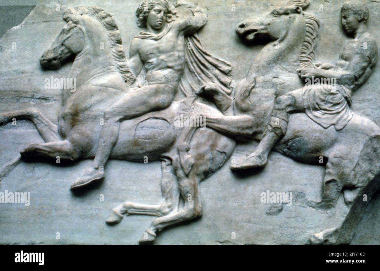 Cavalieri raffigurati in un rilievo marmoreo. Periodo classico, 480-323 a.C. Partenone West Frieze Foto Stock