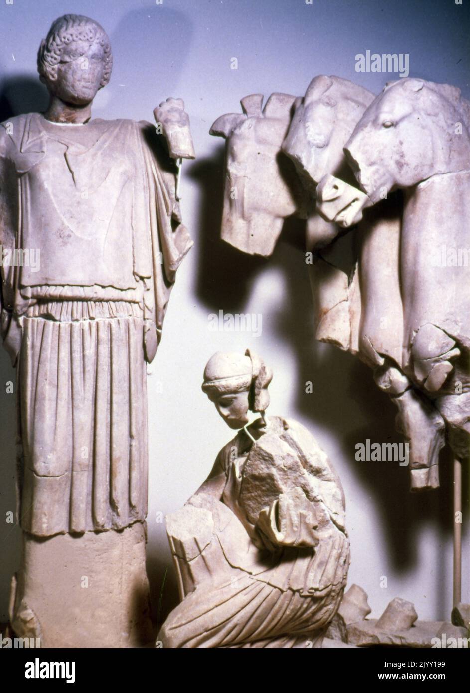 Figura scolpita dal frontone orientale del Tempio di Zeus, Atene, 470-457 a.C. Foto Stock