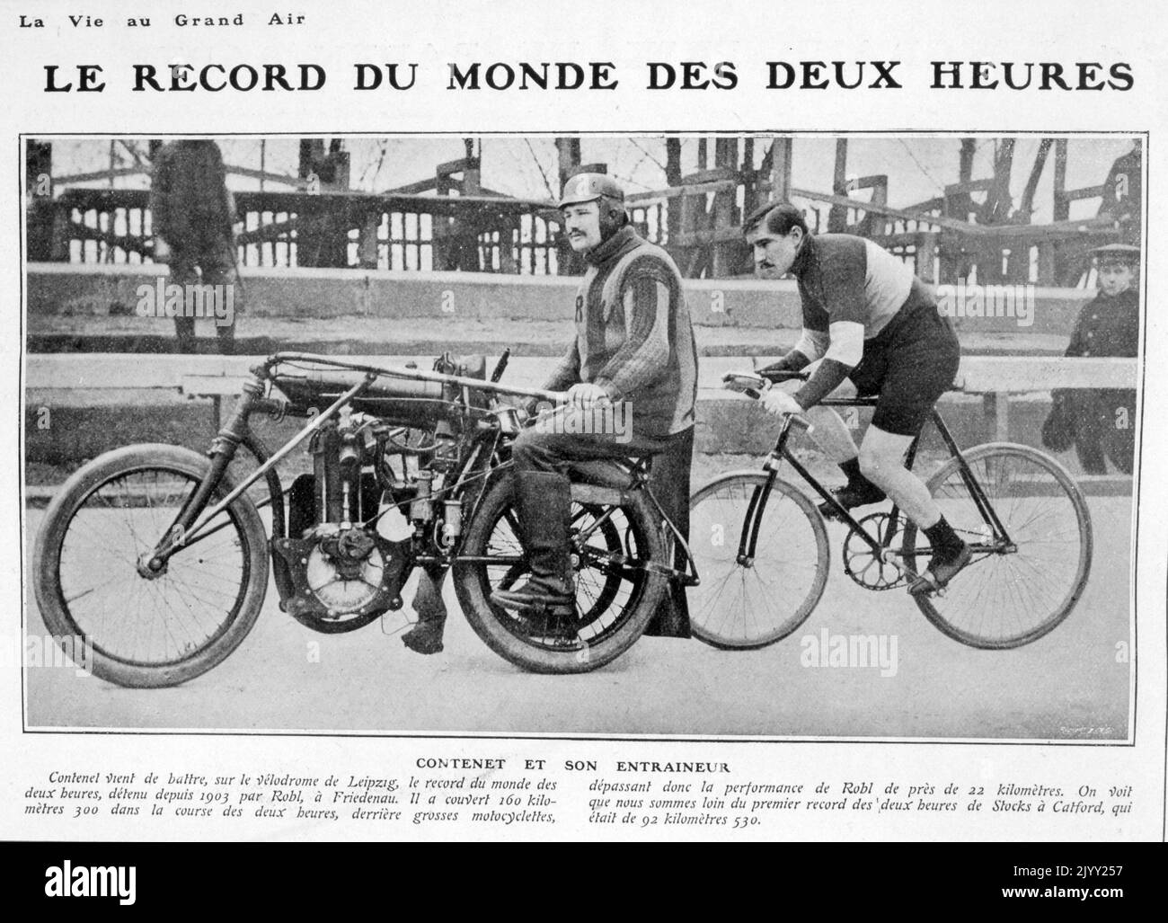 Louis Luycken del Belgio su una bicicletta in veloceede con accompagnatore Duerkopp pacer bike Foto Stock