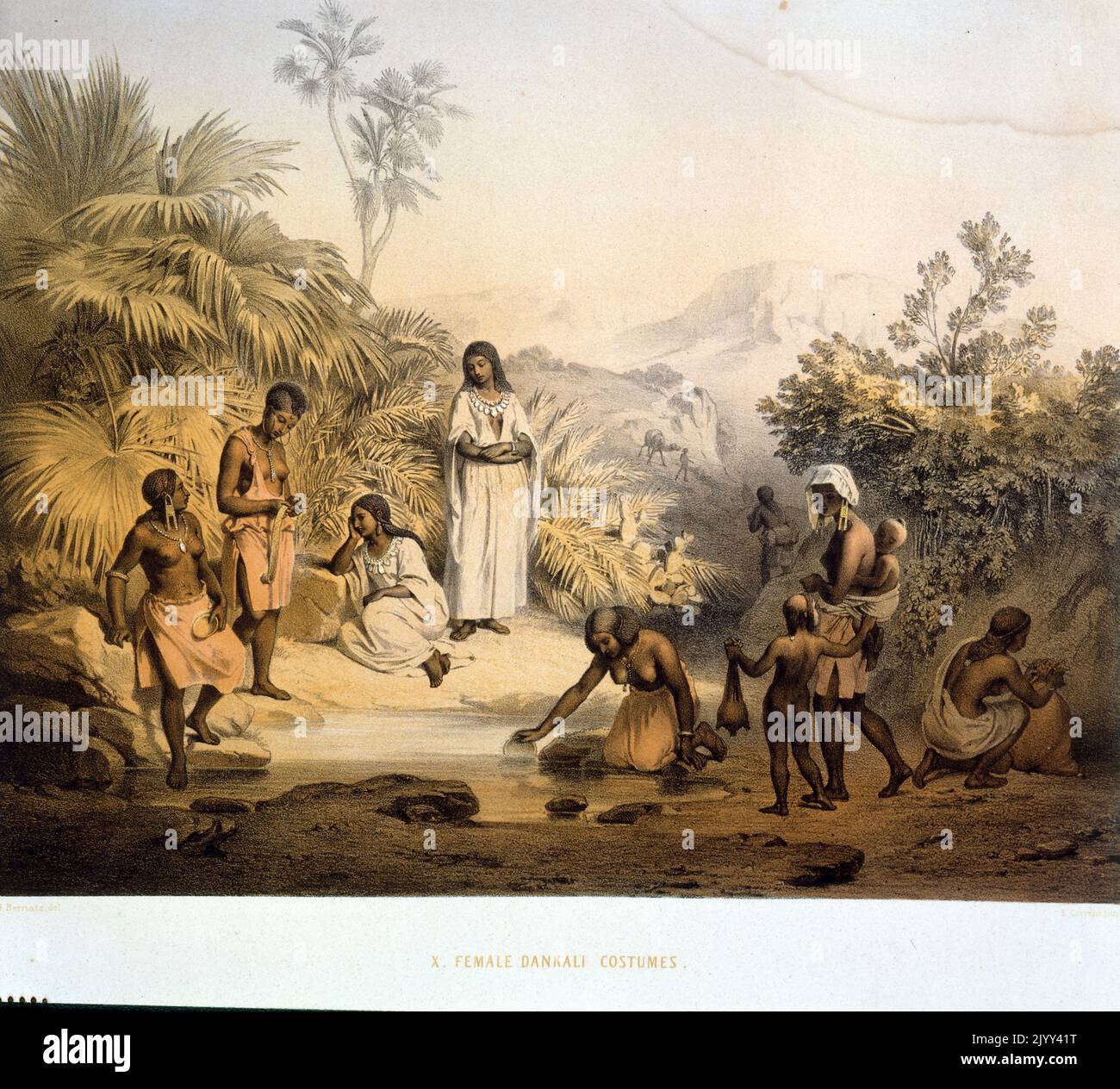 Illustrazione del diciannovesimo secolo di un popolo tribale Danakil, in Etiopia. 1852 Foto Stock