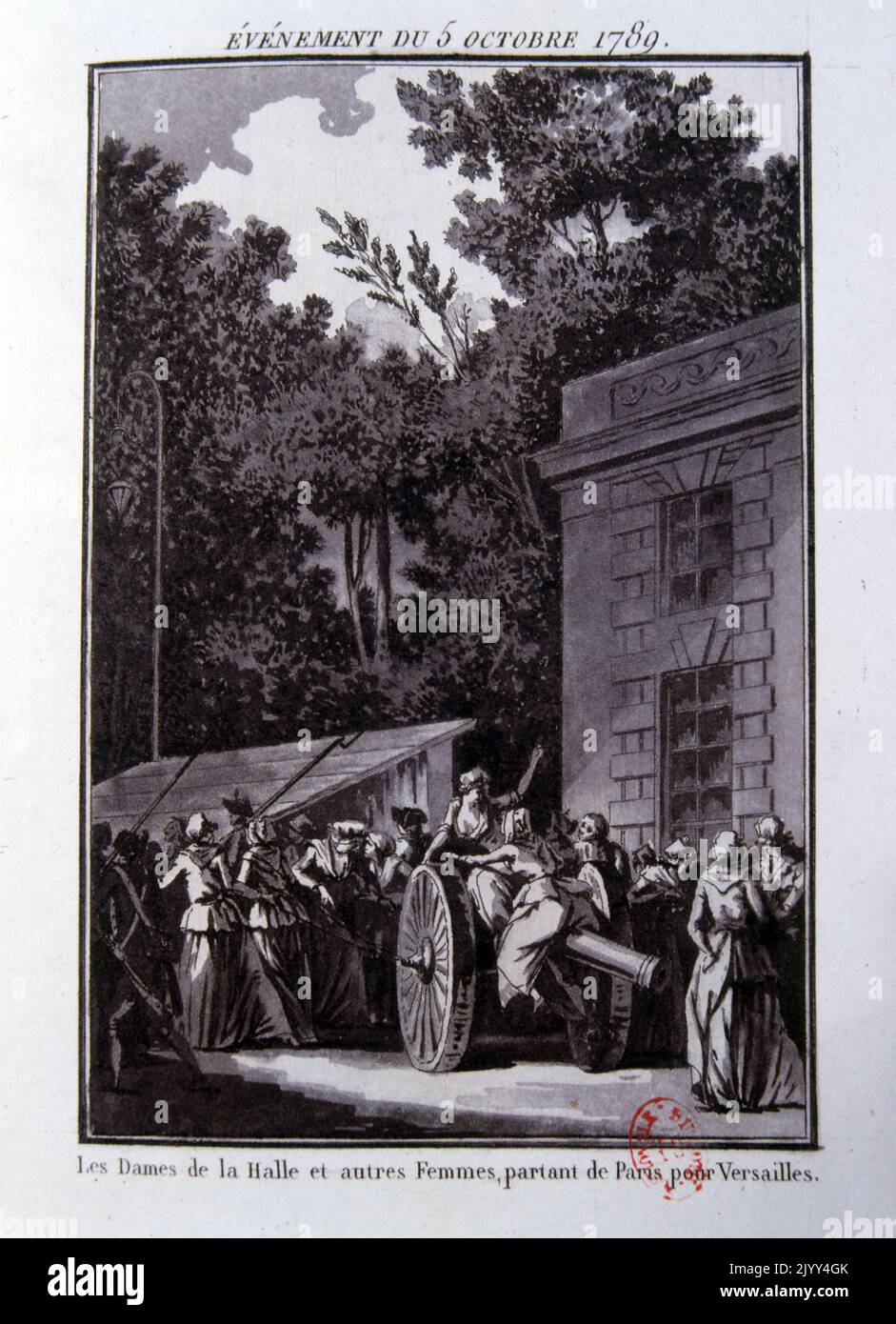 Donne francesi rivoluzionarie marciano al Palazzo di Versailles 1789 Foto Stock