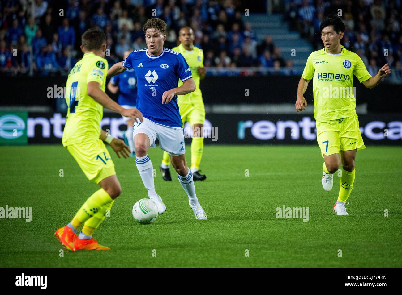 Emil Breivik di Molde ha mostrato in azione durante il gioco tra il norvegese Molde SK e il belga KAA Gent, giovedì 08 settembre 2022, a Molde, Norvegia, il primo gioco (su sei) nella fase di gruppo del concorso UEFA Conference League. FOTO DI BELGA JASPER JACOBS Foto Stock