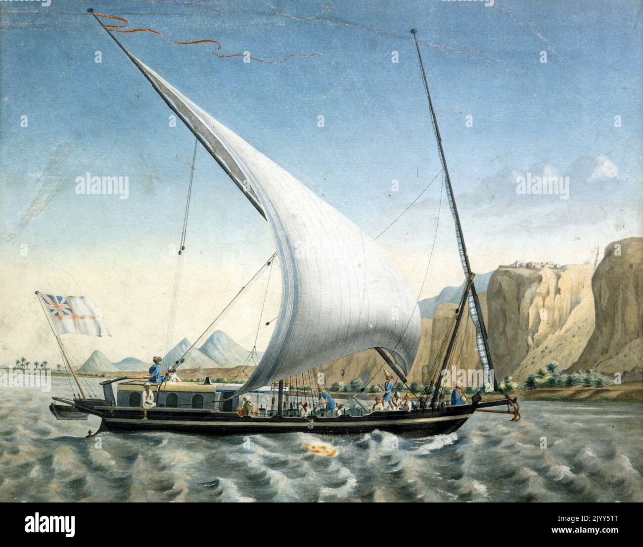 Louis Maurice Adolphe Linant de Bellefonds meglio conosciuto come Linant Pasha (Lorient, Francia, 23 novembre 1799 – il Cairo, 9 luglio 1883) è stato un esploratore d'Egitto e, come ingegnere capo dei lavori pubblici dell'Egitto, 1831-1869, ingegnere capo del canale di Suez. Foto Stock