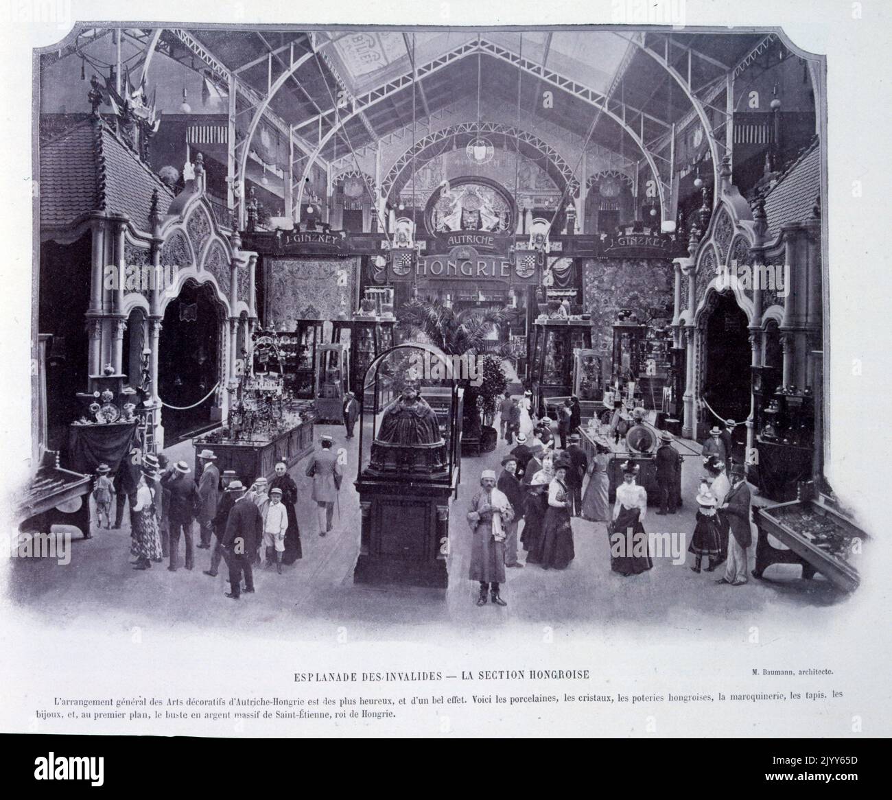 Esposizione Universelle (Fiera Mondiale) Parigi, 1900; fotografia in bianco e nero dell'interno della Galleria Ungherese di Les Invalides. Foto Stock