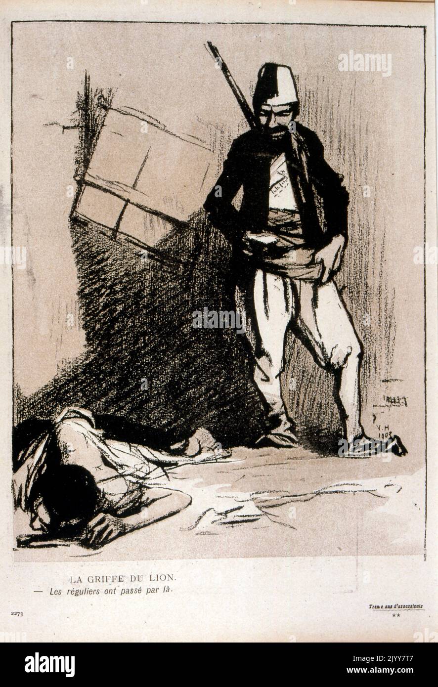 Nella rivista satirica l'Assiette au Beurre; disegno in bianco e nero intitolato 'l'arpeto del Leone'. Foto Stock