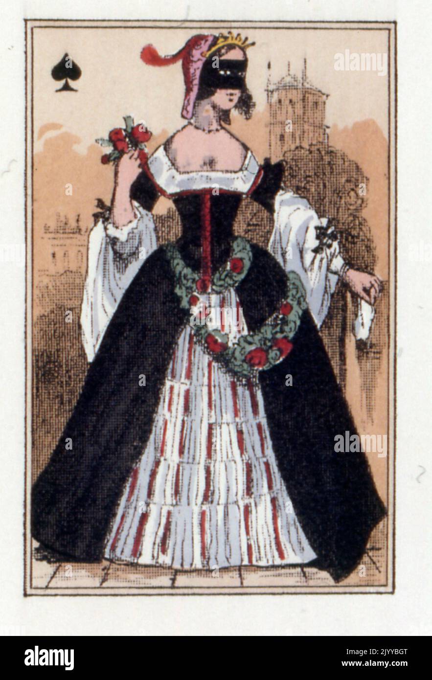 Illustrazione colorata delle carte da gioco dell'era Louis-Philippe; litografia attribuita a Nanteuil. Foto Stock