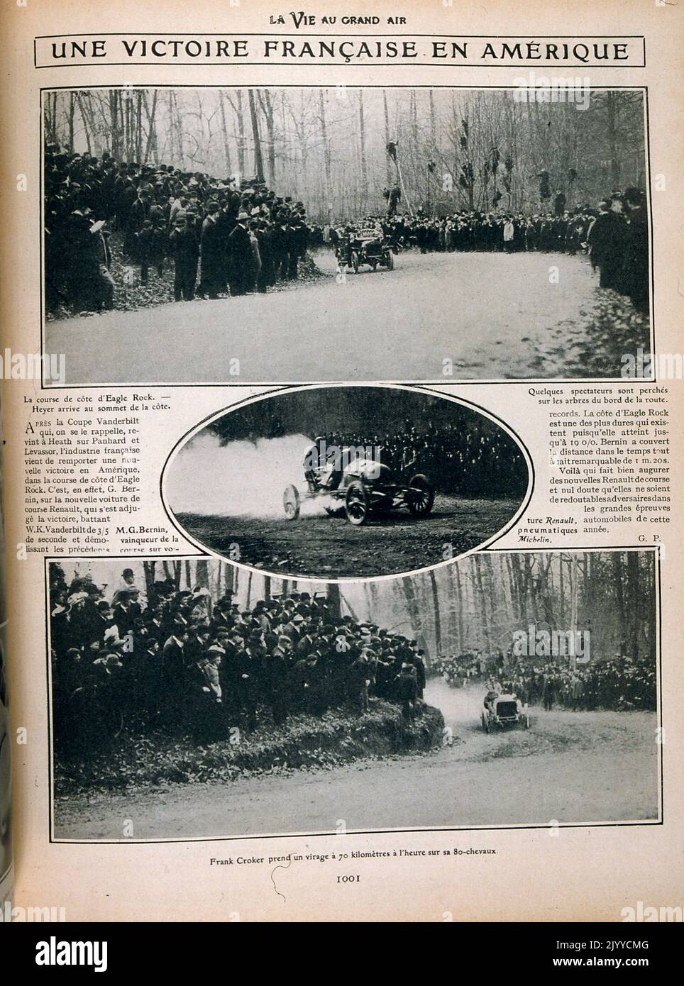 Fotografa all'interno della rivista lifestyle la vie au Grand Air; una gara automobilistica americana, la Vanderbilt Cup, a Eagle Rock, che celebra una vittoria francese in America Foto Stock