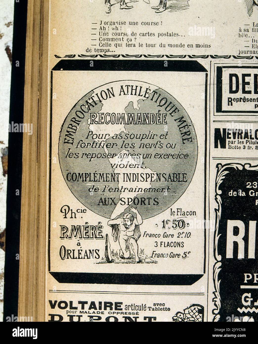 Pubblicità per un tonico 'per sopprimere e fortificare i nervi, o tranquillizzare dopo un'esperienza traumatica'. Pubblicizzato come un complemento indispensabile per l'allenamento sportivo. Foto Stock