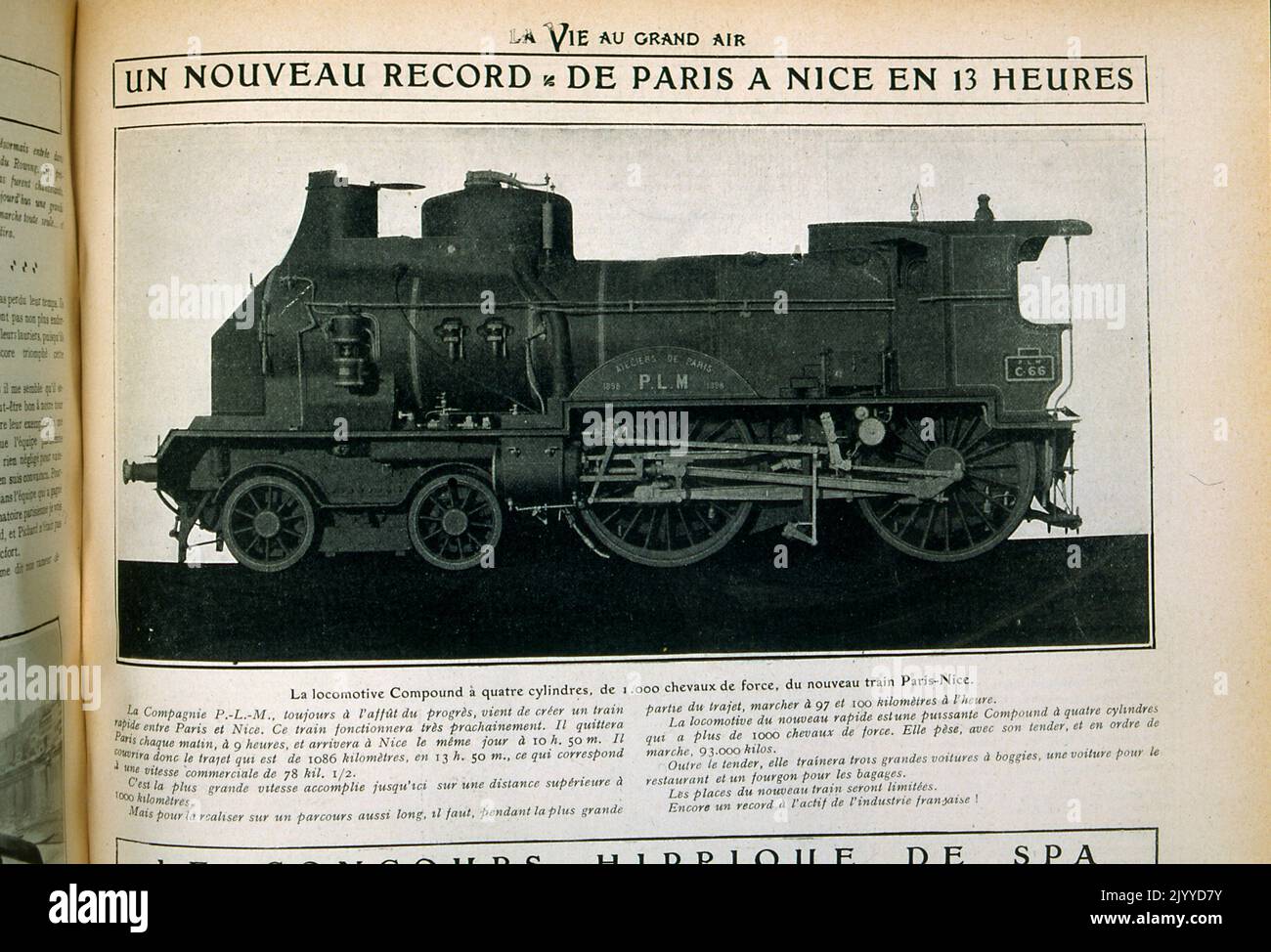 Dalla rivista la vie au Grand Air (Life in the Outdoors); fotografia in bianco e nero di una locomotiva a quattro cilindri e 1000 cavalli per la rotta Parigi-Nizza. Foto Stock