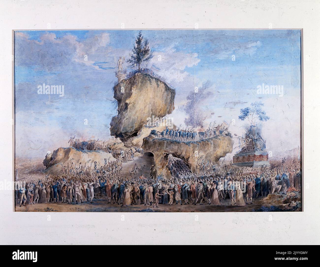 Pittura raffigurante una folla che celebra l'essere Supremo nell'anno Prairial II del 20 Il calendario repubblicano francese è stato utilizzato per circa 12 anni a partire dal 1793 e ha lo scopo di rimuovere tutti i riferimenti religiosi e reali alla datazione. Foto Stock