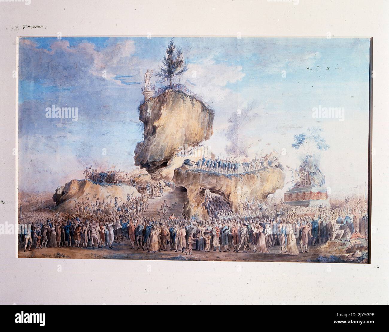 Pittura raffigurante una folla che celebra l'essere Supremo nell'anno Prairial II del 20 Il calendario repubblicano francese è stato utilizzato per circa 12 anni a partire dal 1793 e ha lo scopo di rimuovere tutti i riferimenti religiosi e reali alla datazione. Foto Stock