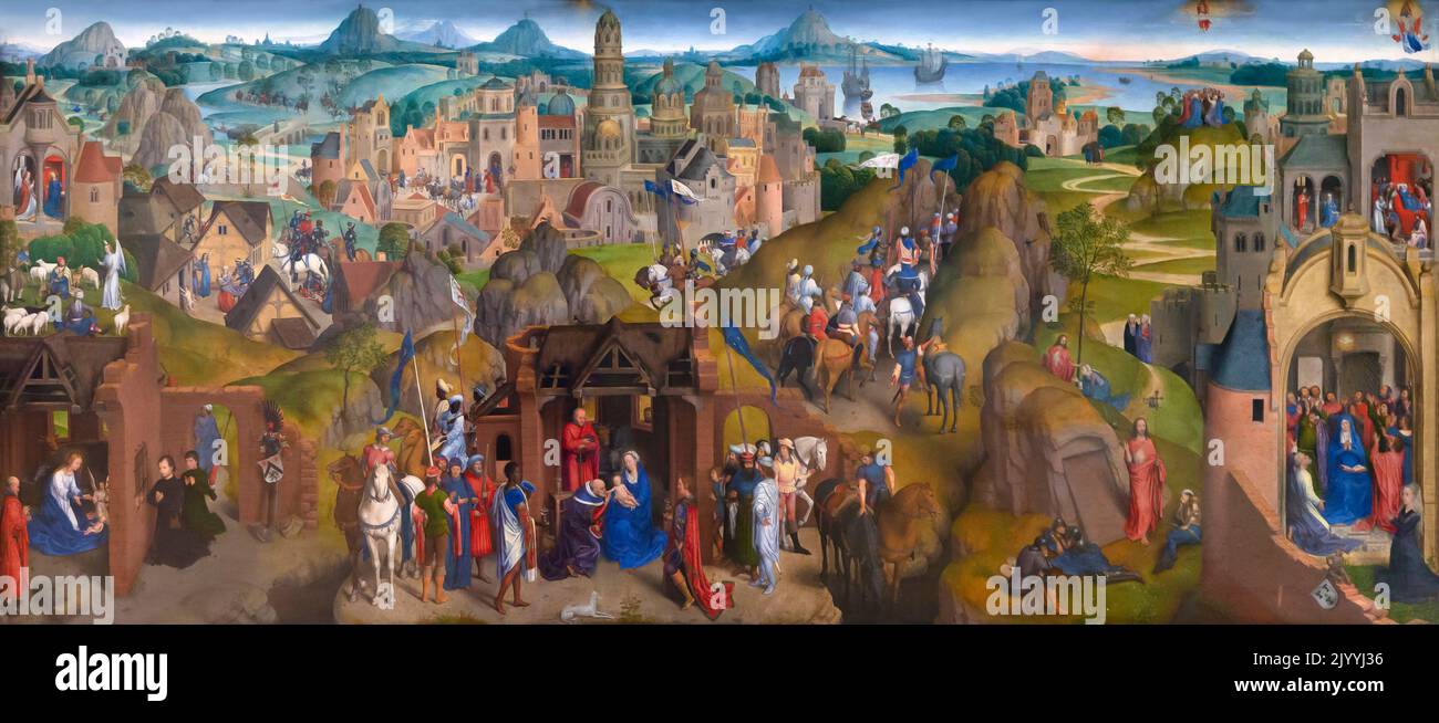 Le sette gioie della Vergine, Hans Memling, 1480, Alte Pinakothek, Monaco, Germania, Europa Foto Stock