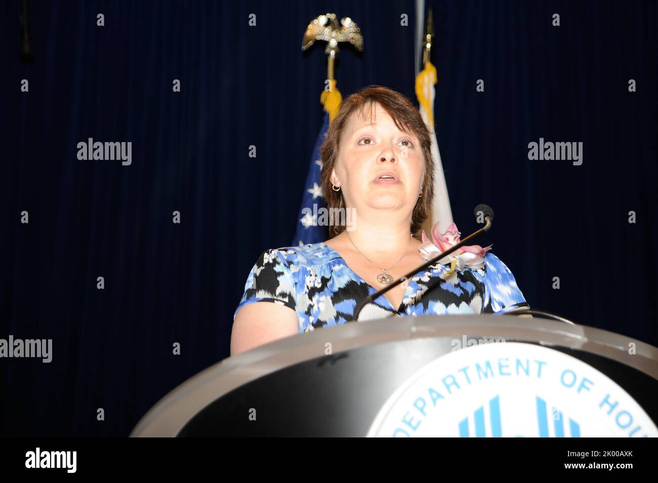 Evento promozionale fair Housing ('Time to Act') presso la sede HUD, con l'Assistente Segretario per l'edilizia popolare e l'Equal Opportunnity (FHEO), John Trasvina e altri alti funzionari della FHEO che si uniscono al Segretario Shaun Donovan tra i relatori. Foto Stock