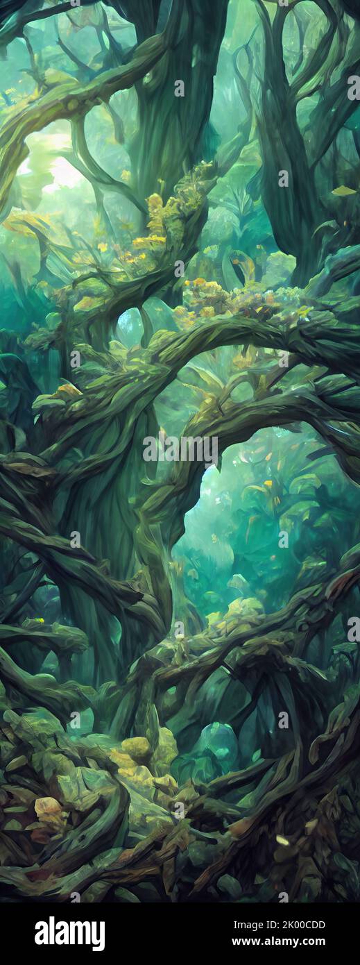 foresta magica arte sfondo. Illustrazione di arte digitale Foto Stock