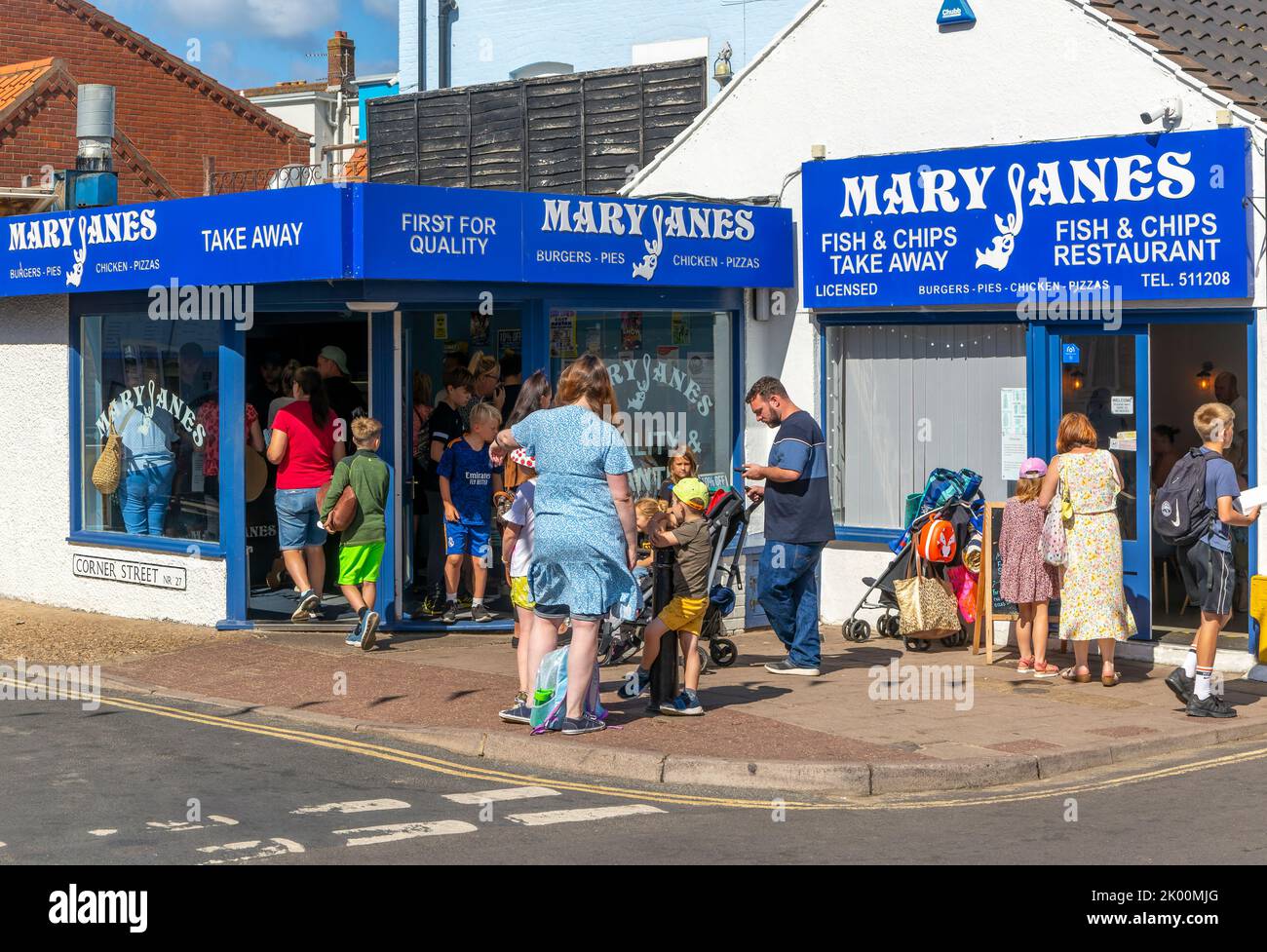 Mary Janes Fish and chip Shop, Cromer, Norfolk settentrionale, Inghilterra, Regno Unito Foto Stock