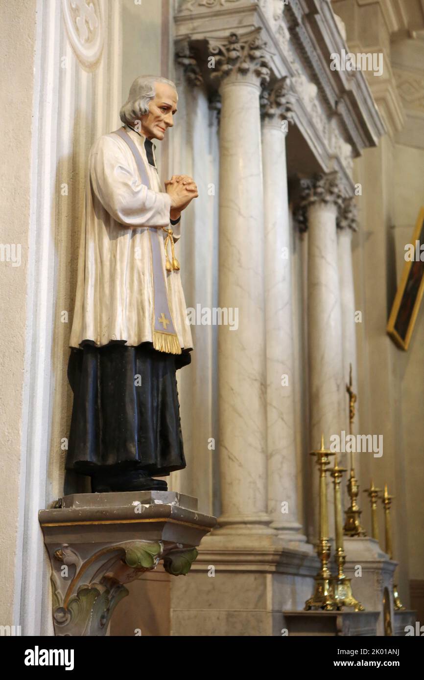 Curé d'Ars. Jean-Marie Vianney. Statua. Collégiale Saint-Jacques-le-Majeur. Sallanches. Alta Savoia. Auvergne-Rhône-Alpi. Francia. Europa. Foto Stock