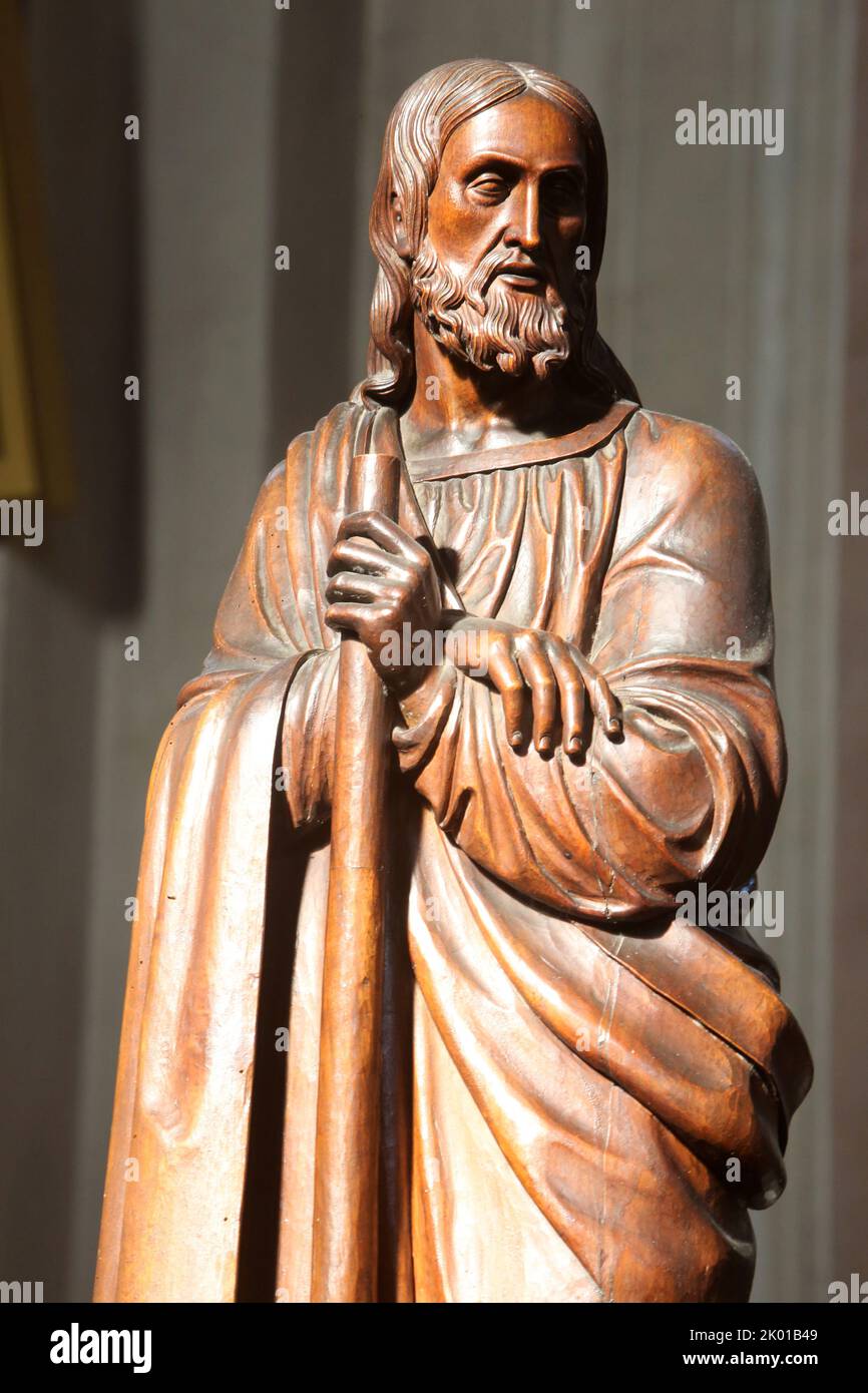 Saint-Jacques-le-Mineur. Statue. Stalle. Collégiale Saint-Jacques-le-Majeur. Sallanches. Alta Savoia. Auvergne-Rhône-Alpi. Francia. Europa. Foto Stock