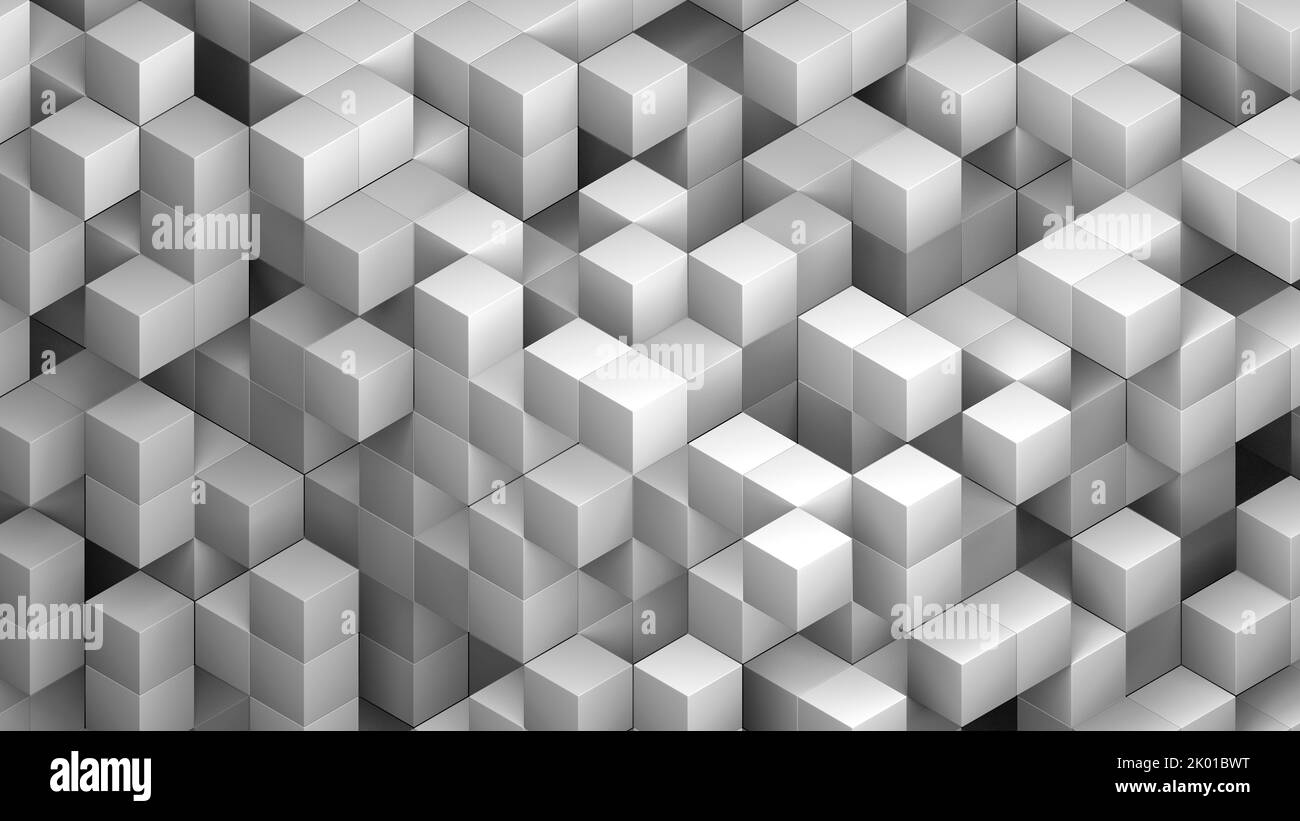 3d cubi sfondo astratto. Tecnologia digitale isometrica bianca blocchi futuristici su superfici leggere. . Illustrazione 3D di alta qualità Foto Stock
