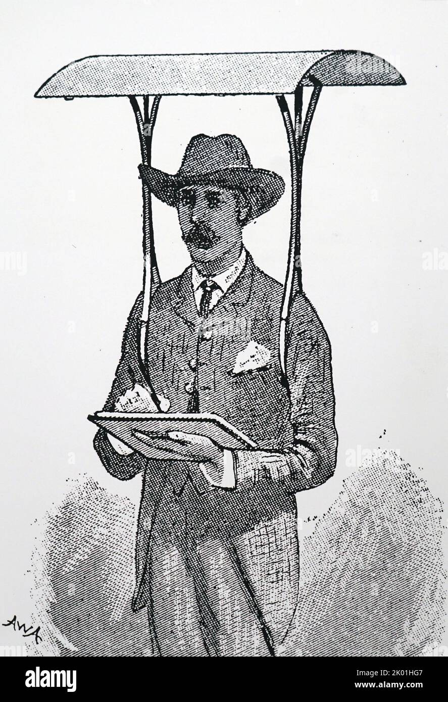 Carta e bambù ombrellone per l'uso da parte di soldati e osservatori militari in climi caldi, in particolare in Sudan. Dal Cassell's Family Magazine, Londra, 1885. Foto Stock