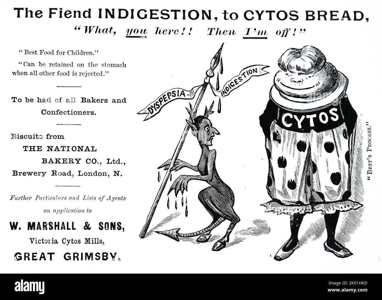 Pubblicità per il pane indigestione-libero. Dal Notiziario illustrato di Londra, 25 maggio 1895. Foto Stock