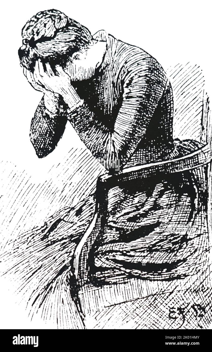 Donna con mal di testa nervoso. Dal Cassell's Family Magazine, Londra, 1888. Foto Stock