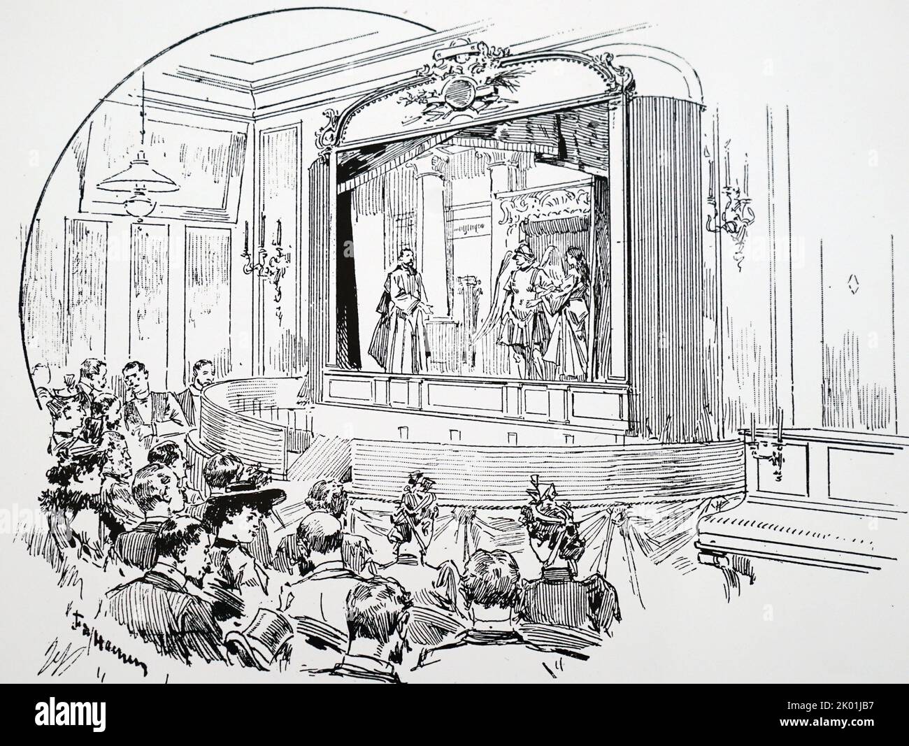 Le Petit Theatre, Parigi: Marionette in esecuzione. Da la Science Illustree, Parigi, 9 aprile 1892. Foto Stock