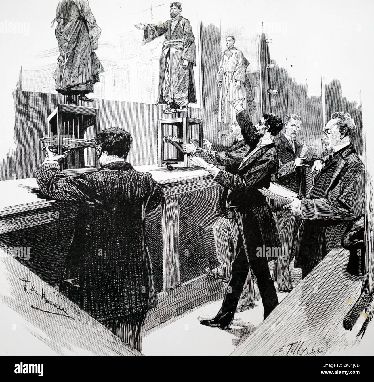 Le Petit Theatre, Parigi: Manipolare le marionette. Da la Science Illustree, Parigi, 9 aprile 1892 Foto Stock