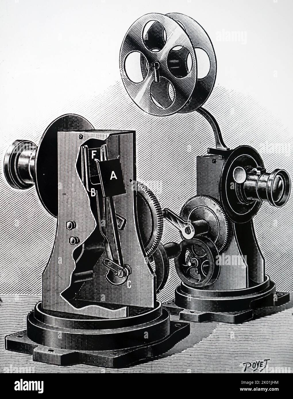 Lo zooscopio. Un proiettore cinematografico, inventato da M Frascourt, che utilizza un otturatore mobile verticale. Foto Stock