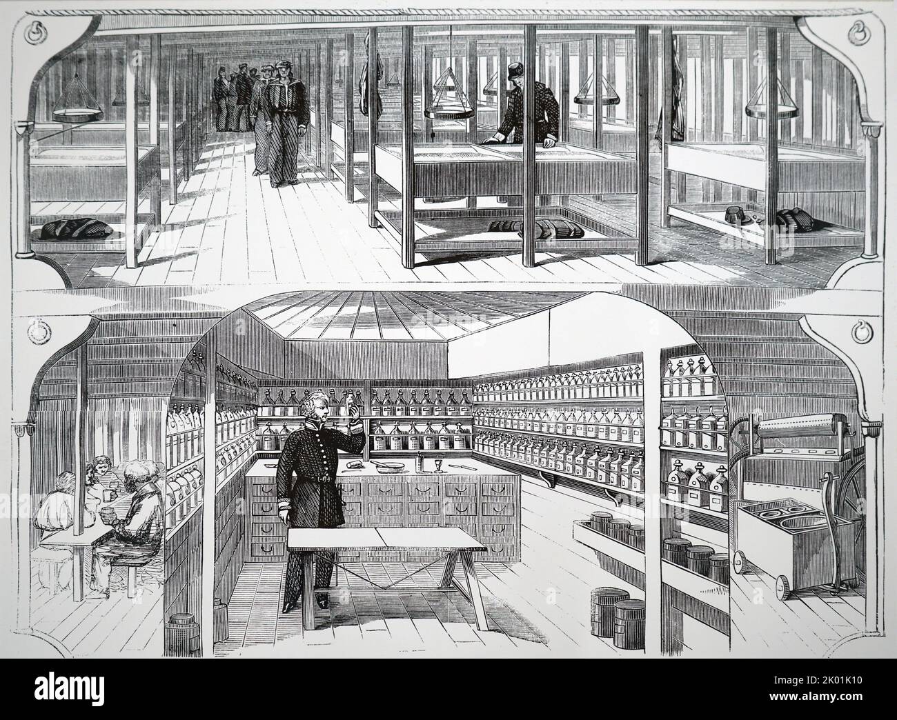 Dispensario a bordo della nave dell'ospedale dell'esercito 'Melbourne', 1860. Foto Stock