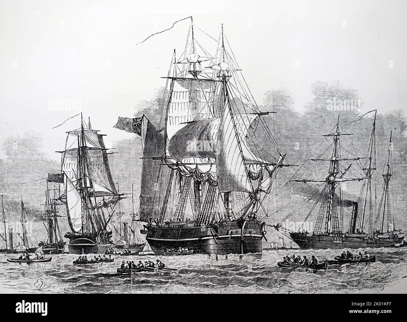 1850 Franklin Ricerca spedizione guidata dal Capitano Austin. Le navi sono Assistance, Resolute e Pioneer. Foto Stock