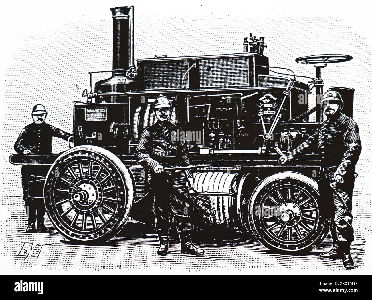 Motore a vapore semovente utilizzato dai vigili del fuoco francesi. Foto Stock