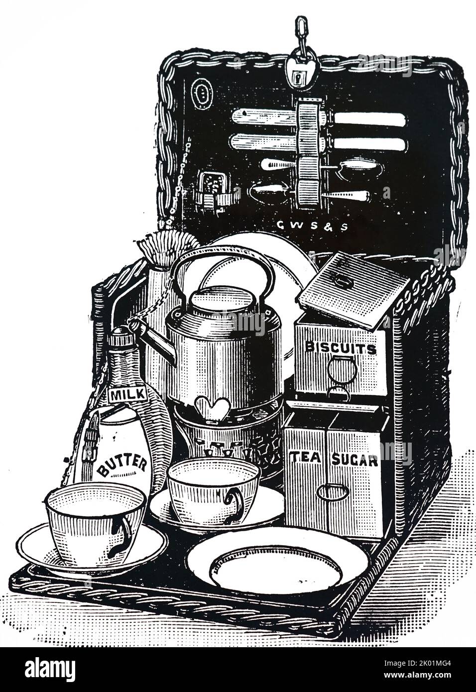 Cestino da picnic attrezzato di S Fisher, Strand, 2 guineas, Londra, 1900. Foto Stock