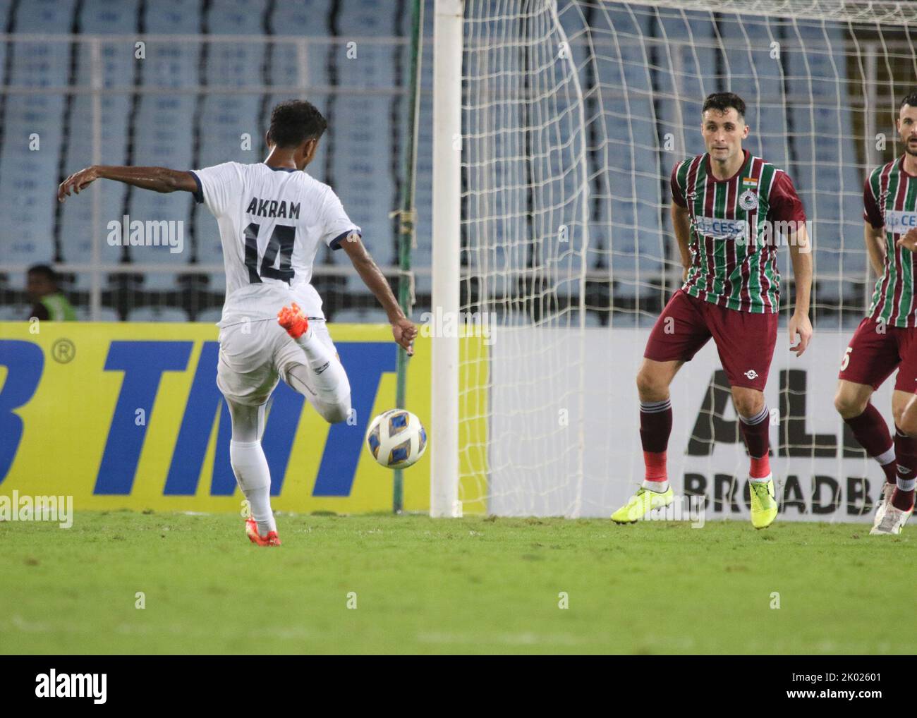 Kolkata, India. 07th Set, 2022. ATKMB (Mohunbagan Football Club) di Kolkata, India perde al KL City FC (Kuala Lumpur City Football Club) di Kuala lumper, Malesia di 1-3 di margine sulla AFC Cup-2022 Inter-Zonal Semifinale a VYBK, SALT LAKE STADIUM, Kolkata, India il 7th settembre 2022. Paulo Josue (60'), Fakrul Aiman Sidid (92') e Romel Morales (95') hanno segnato i gol per i visitatori, mentre Fardin Ali Molla (90') ha fissato il gol solitario per il club della Super League indiana. (Foto di Amlan Biswas/Pacific Press) Credit: Pacific Press Media Production Corp./Alamy Live News Foto Stock